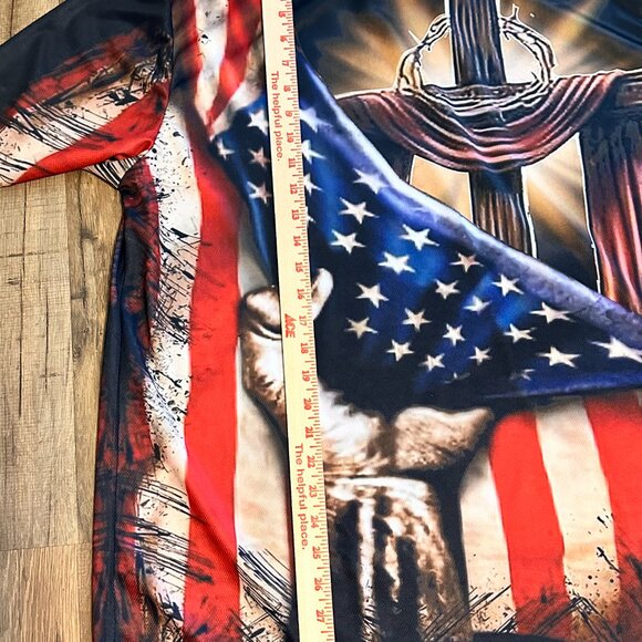 Christian Patriotic Graphic T-Shirt Jesus Cross American Flag Short Sleeve XXL - Picture 6 of 6